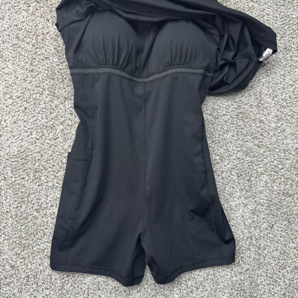 Reebok Retro Acvite Tennis Dress Black Women XL Attached Short Bra With Pads New - Picture 5 of 16